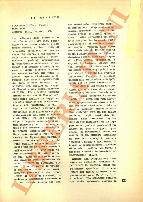 Documenti d'arte oggi. MAC 1958.