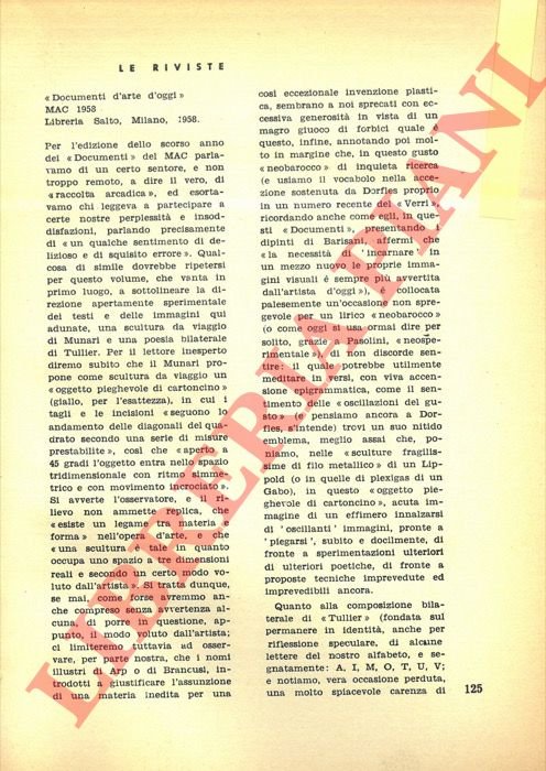 Documenti d'arte oggi. MAC 1958.