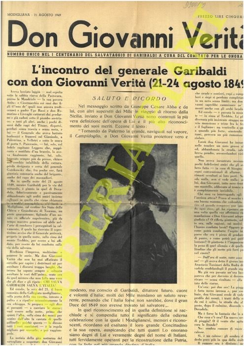Don Giovanni Verità. Numero unico nel I Centenario del salvataggio …