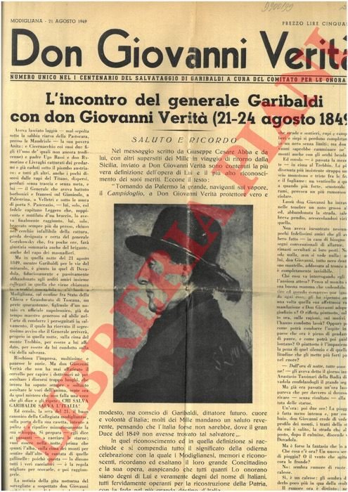 Don Giovanni Verità. Numero unico nel I Centenario del salvataggio …