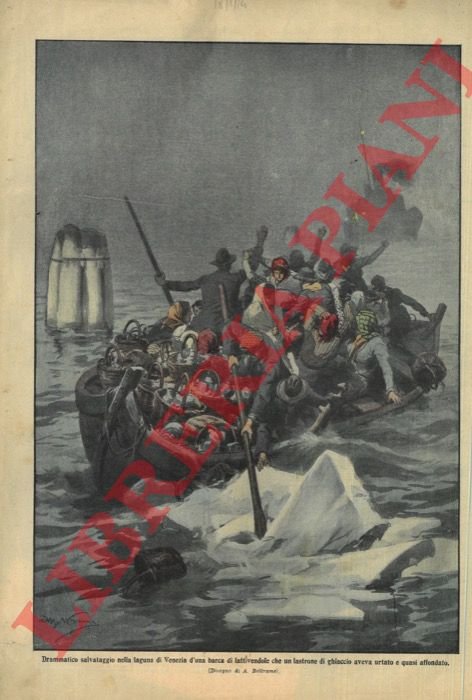 Drammatico salvataggio nella laguna di Venezia d'una barca di lattivendole …