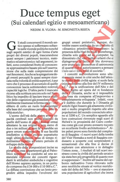 Duce tempus eget (Sui calendari egizio e mesoamericano) .