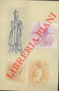 Due fogli di disegni con carboncini.