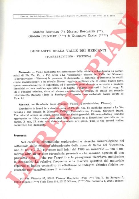 Dundasite della Valle dei Mercanti (Torrebelvicino – Vicenza) .