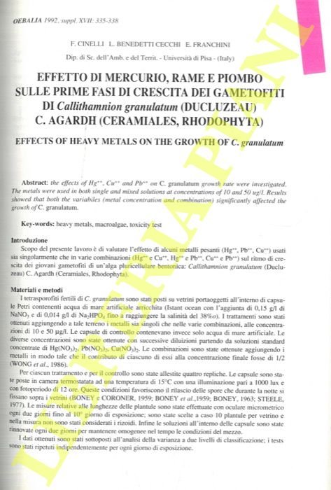 Effetto di mercurio, rame e piombo sulle prime fasi di …