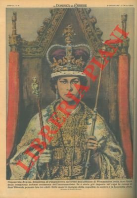 Elisabetta II d'Inghilterra sul trono dell'Abbazia di Westminster, nella fase …