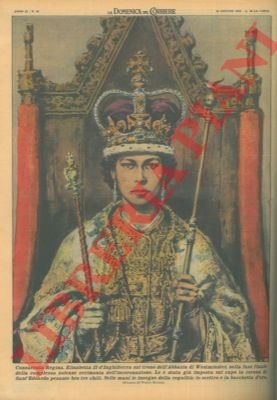 Elisabetta II d'Inghilterra sul trono dell'Abbazia di Westminster, nella fase …