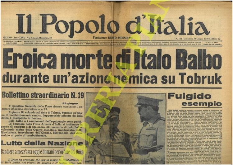 "Eroica morte di Italo Balbo ."