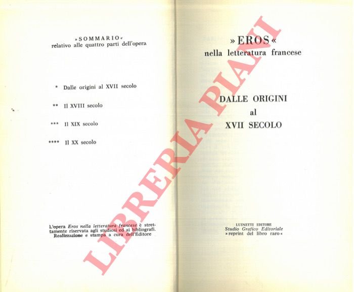 Eros nella letteratura francese. Dalle origini al XVII secolo.