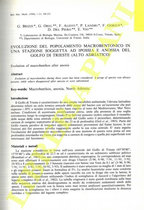 Evoluzione del popolamento macrobentonico in una stazione soggetta ad ipossia …