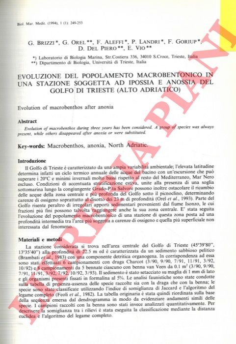 Evoluzione del popolamento macrobentonico in una stazione soggetta ad ipossia …