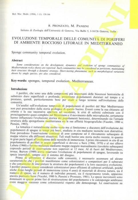 Evoluzione temporale delle comunità di Poriferi di ambiente roccioso litorale …