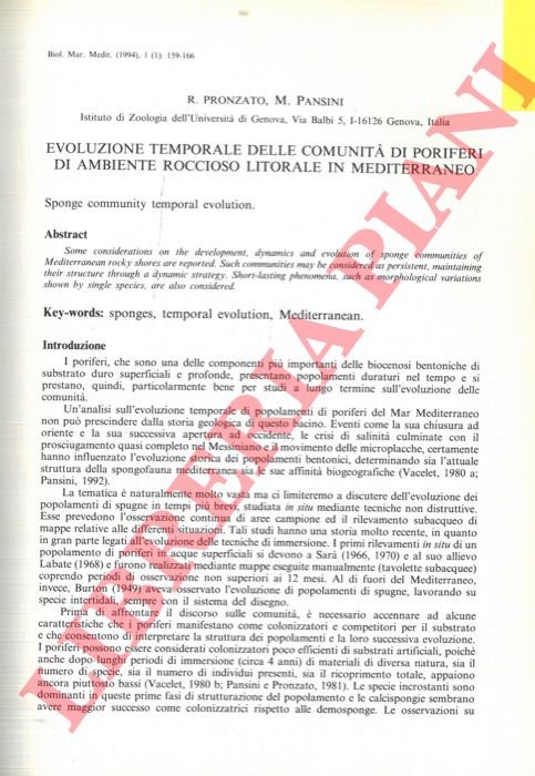 Evoluzione temporale delle comunità di Poriferi di ambiente roccioso litorale …