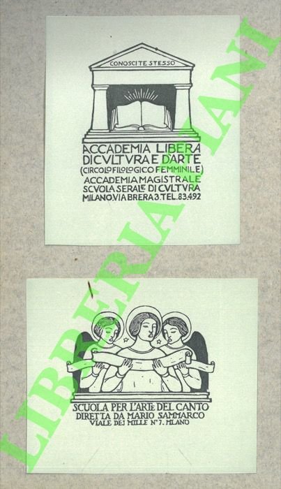 Ex libris Accademia libera di Cultura ed arte; ex libris Scuola per l'arte del canto.