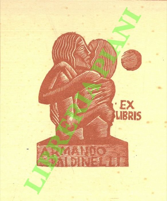 Ex libris Armando Baldinelli. (Due busti che si abbracciano).