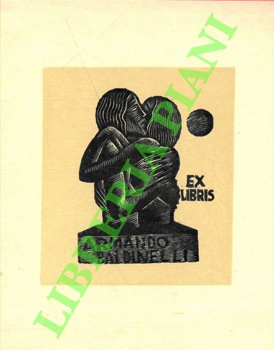 Ex libris Armando Baldinelli. (Due busti che si abbracciano).