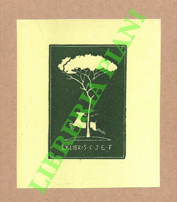 Ex libris C.J.E.F.: albero con cervo.