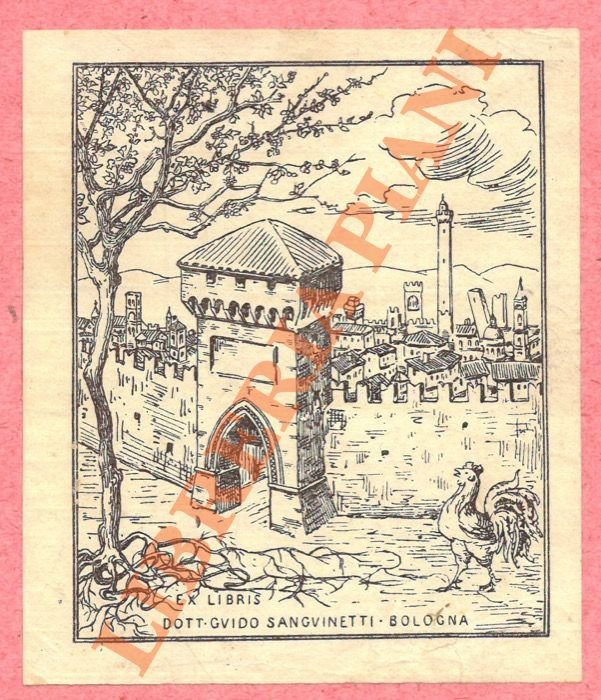 Ex libris Dott. Guido Sanguinetti Bologna, con veduta della città.