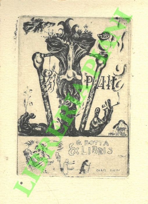Ex libris G. Botta. PAN. 1940. Civitella del Tronto. Carpe Diem.