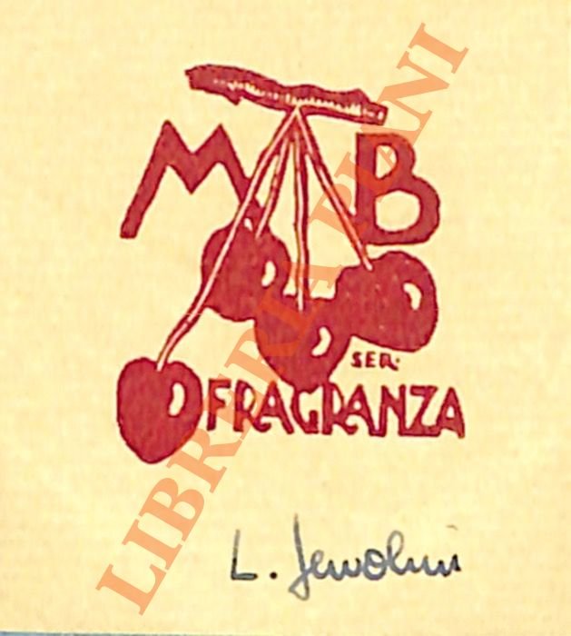 Ex libris M. B. con ciliegie e motto "Fragranza".