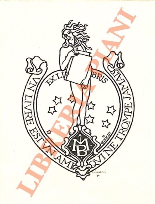 Ex libris M.B. con Venere del Botticelli che regge un …