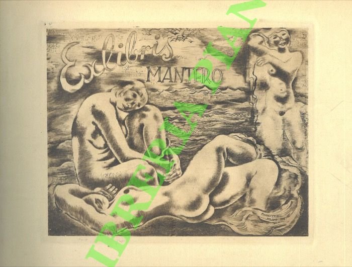 Ex libris Mantero. (Tre donne nude in mare).