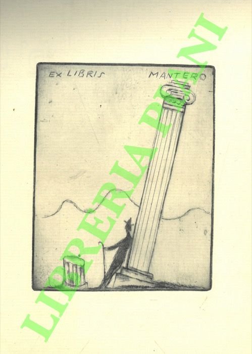 Ex libris Mantero. (Uomo appoggiato a colonna).