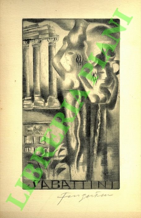 Ex libris Sabattini. (Busti di donne, anfore e colonnato).