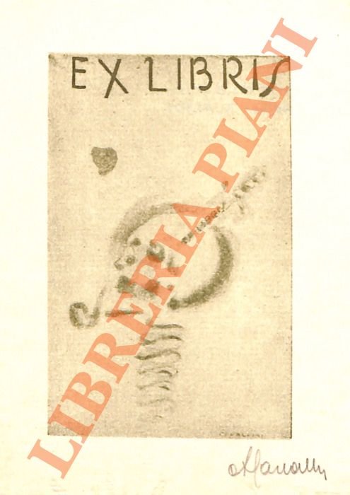 Ex libris senza nome: teschio con pipa e pugnale conficcato nel cranio.