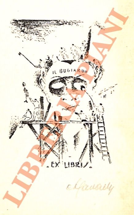 Ex libris senza nome: testa colossale con motto "Il bugiardo".