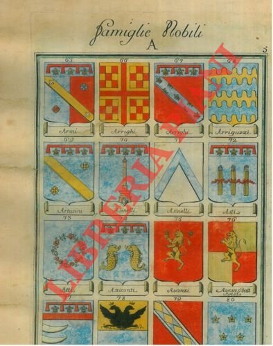 Famiglie nobili. A. : Armi/Arrighi/Arriguzzi/Artusini/Asinelli/Asti/Atticonti/Avanzi/Avesa o dall'Avesa/Avogli/Azzoni/Azzoguidi/Azzolini