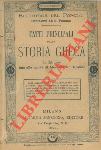 Fatti principali della storia greca da Licurgo fino alla morte …