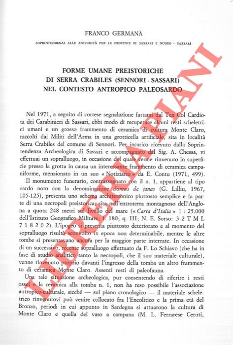 Forme umane preistoriche di Serra Crabiles (Sennori - Sassari) nel …