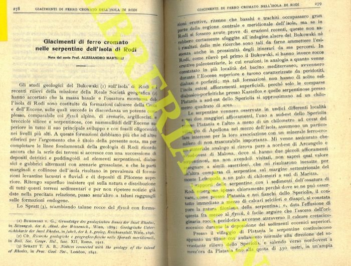 Giacimenti di ferro cromato nelle serpentine dell'isola di Rodi.