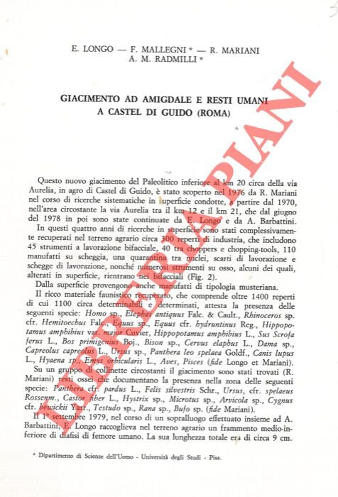 Giacimento ad amigdale e resti umani a Castel di Guido …