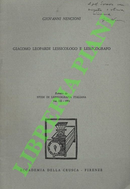 Giacomo Leopardi lessicologo e lessicografo.