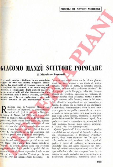 Giacomo Manzù scultore popolare.