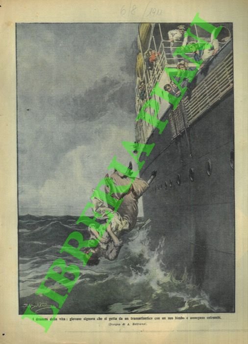 Giovane signora si getta da un transatlantico col suo bambino.
