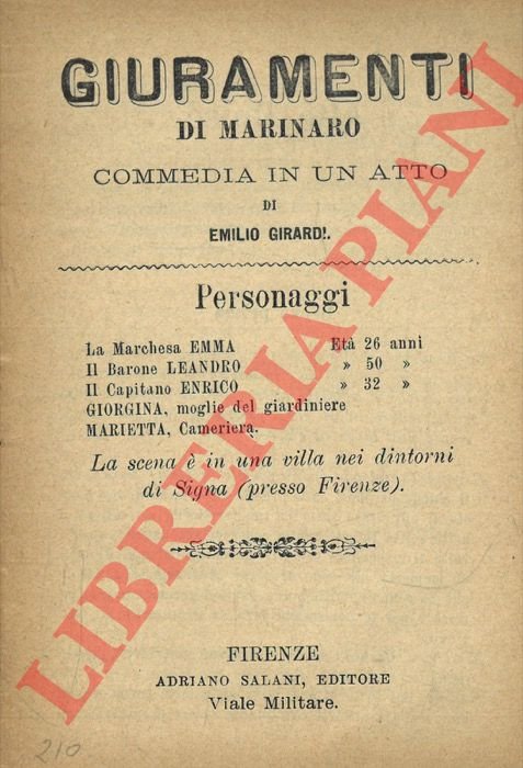 Giuramenti di marinaro. Commedia in un atto.