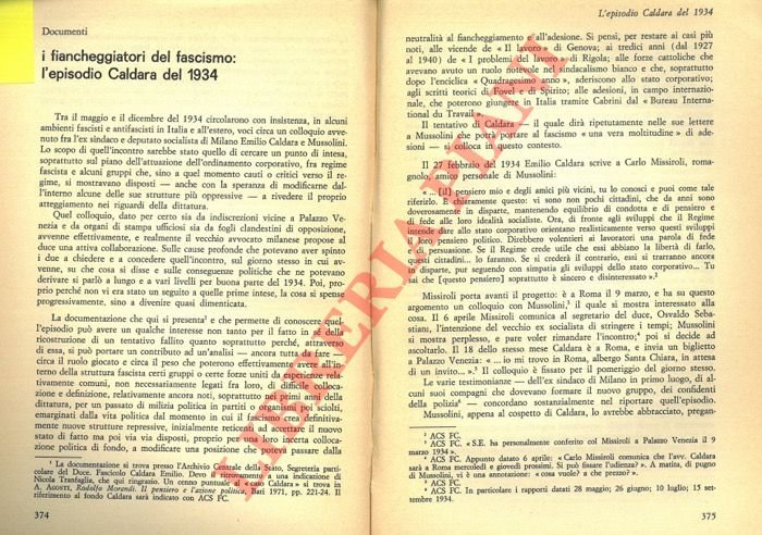 I fiancheggiatori del fascismo: l'episodio Caldara del 1934.