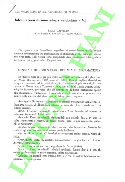 I minerali del ghiacciaio del Miage (Courmayeur) . Informazioni di …