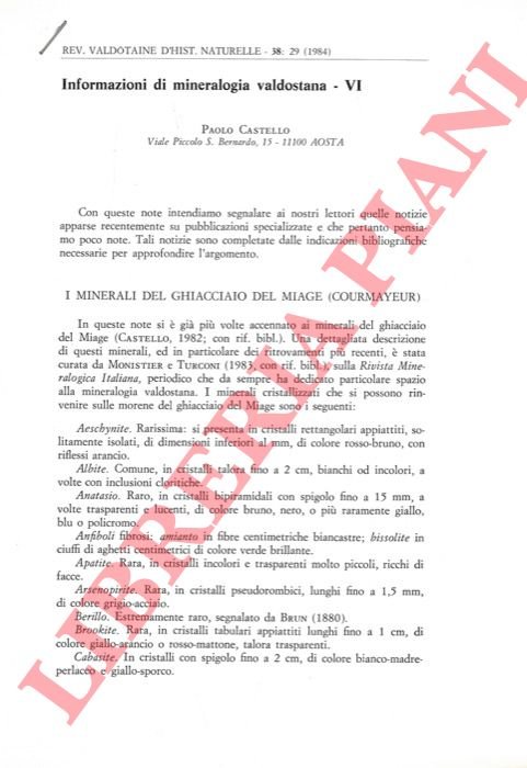 I minerali del ghiacciaio del Miage (Courmayeur) . Informazioni di …