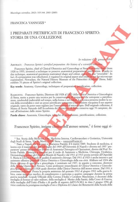 I preparati pietrificati di Francesco Spirito: storia di una collezione.