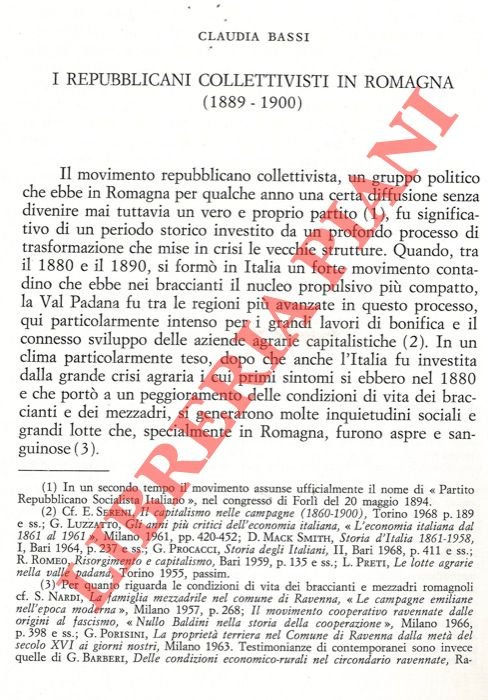 I repubblicani collettivisti in Romagna (1889-1900) .