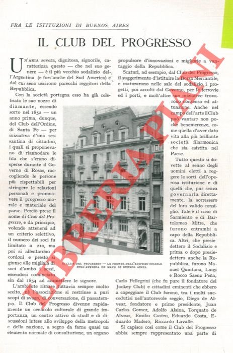 Il Club del Progresso. Fra le istituzioni di Buenos Aires.