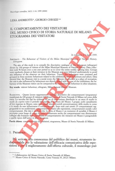 Il comportamento dei visitatori del Museo Civico di Storia Naturale …