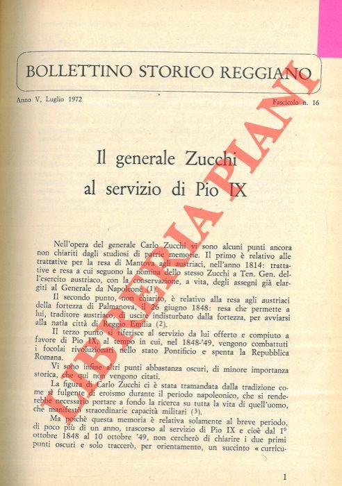 Il generale Zucchi al servizio di Pio IX.