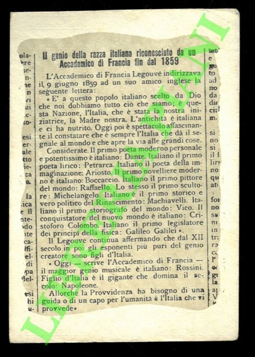Il genio della razza italiana riconosciuto da un Accademico di …