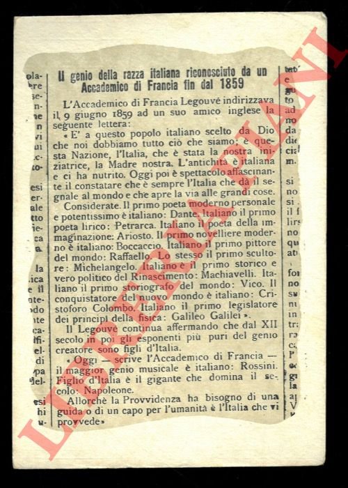 Il genio della razza italiana riconosciuto da un Accademico di …