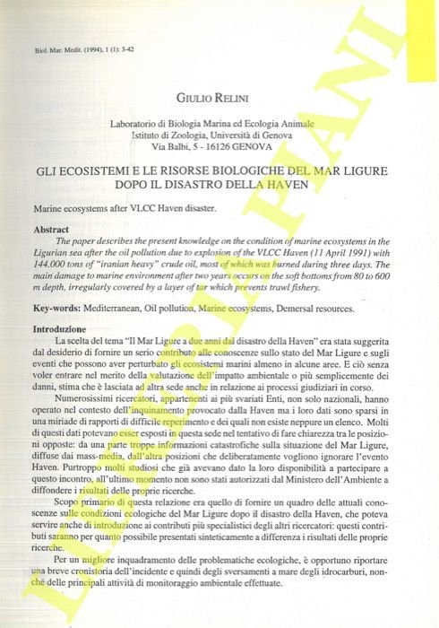 Il Mar Ligure a due anni dal disastro della Haven. …